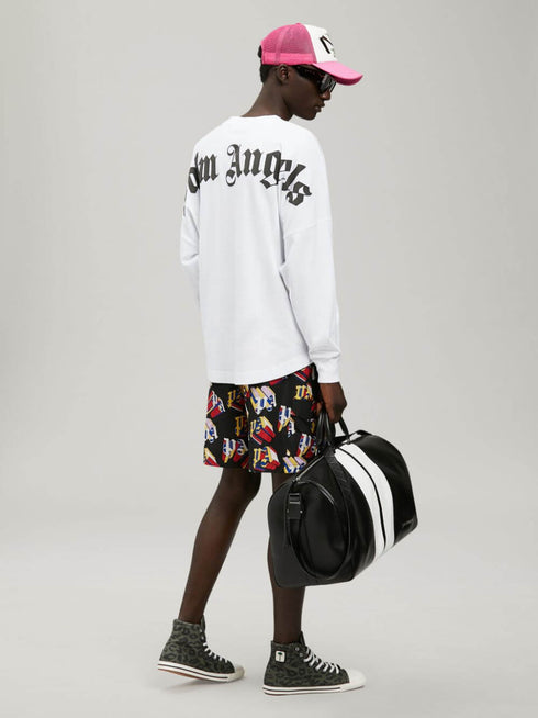 Palm Angels Large Classic Gothic Logo Oversized White Long Sleeve T-Shirt